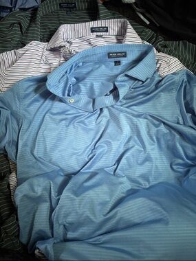 Peter Millar Light Blue Subtle-Stripe Performance Polo Bundle Lot of 3